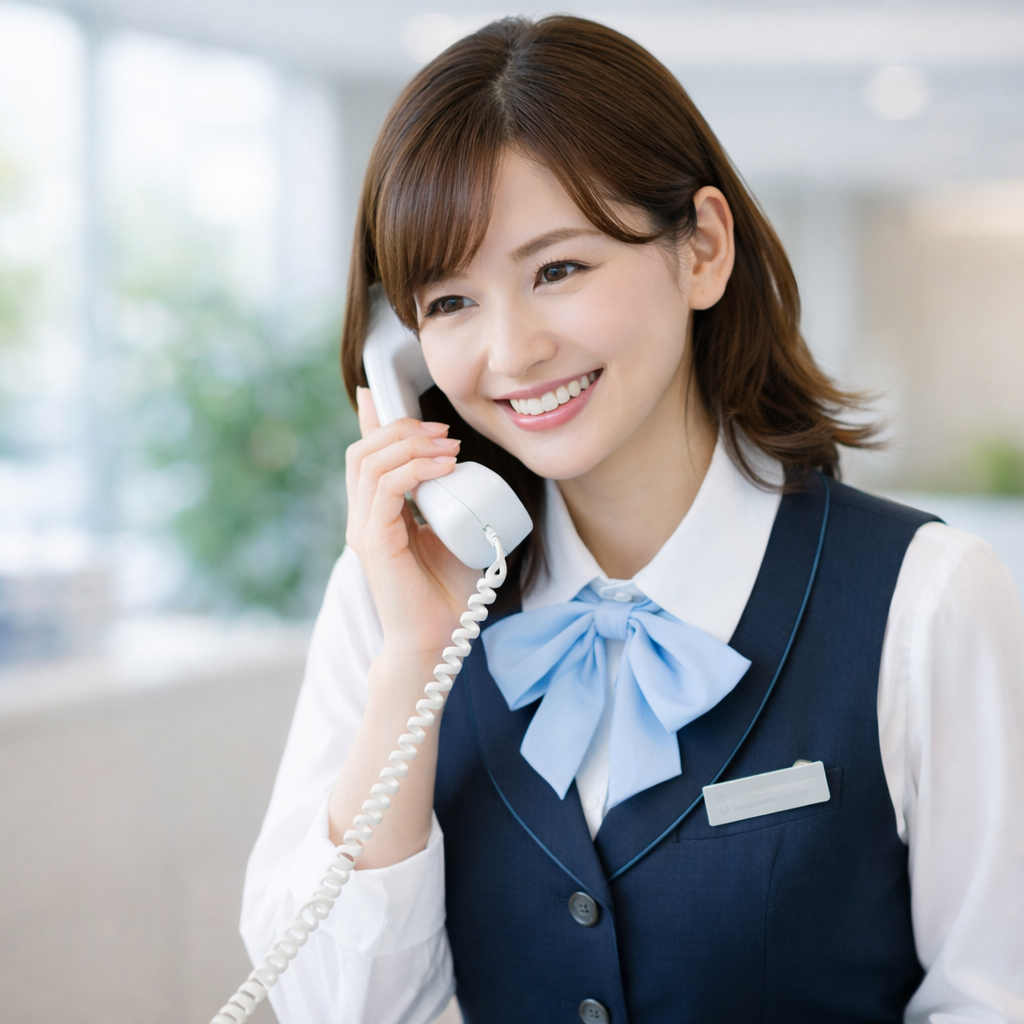 笑顔で電話対応をするスタッフ（案内イメージ）
